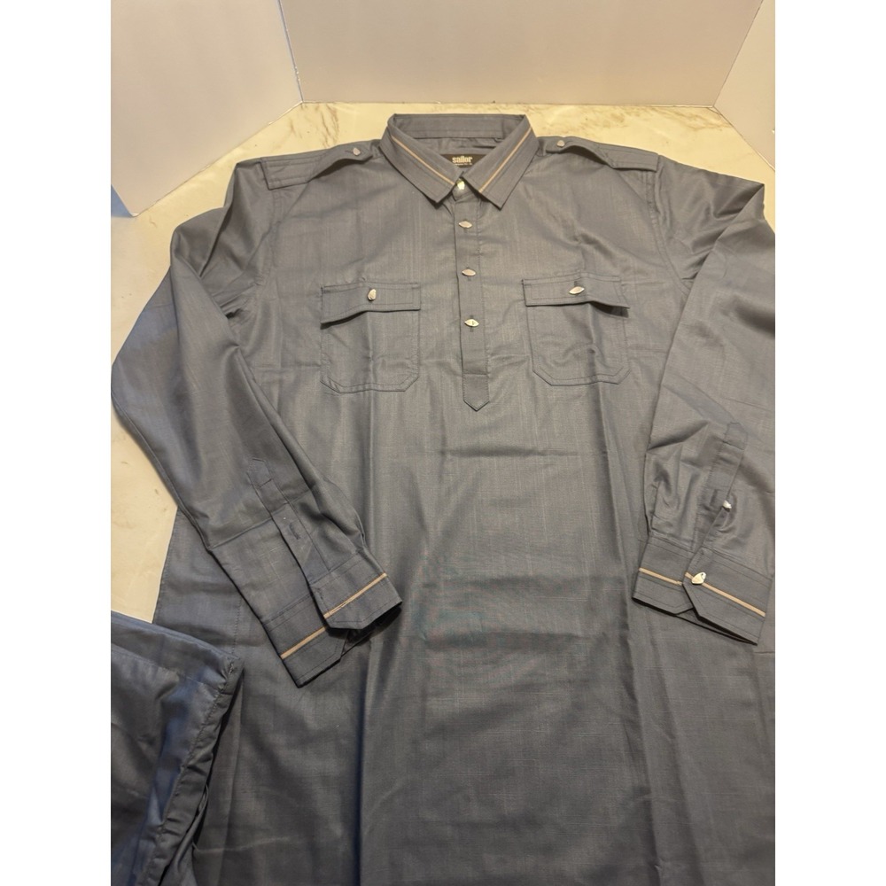Sailor Mens Kurta Pajama Set XL Blue-ish Gray Traditional Tunic Pants Bangladesh